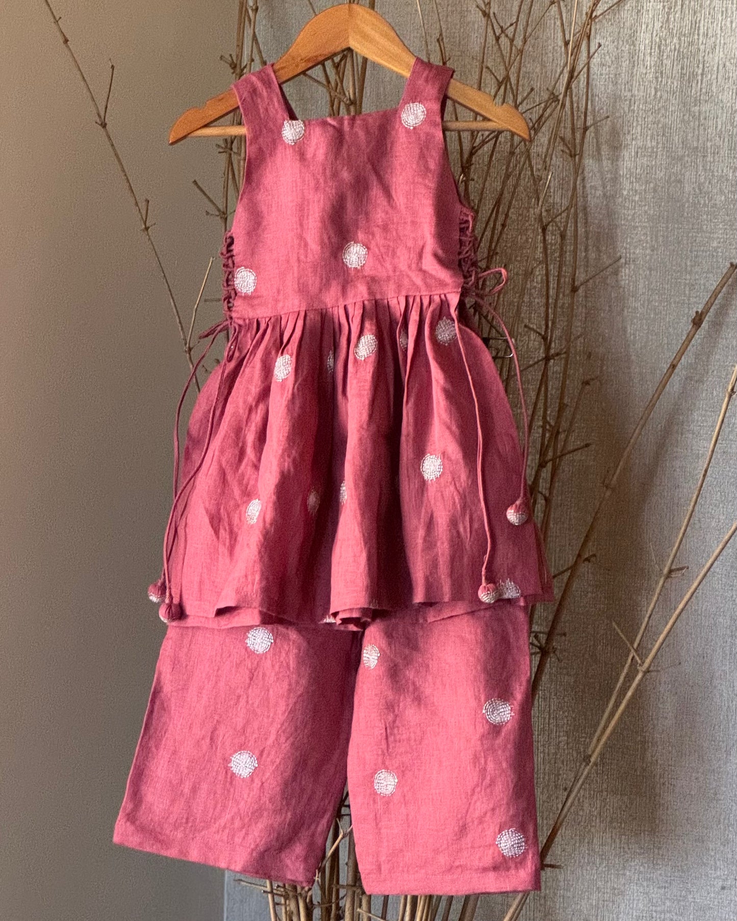Girls Silver Embroidered Linen Co-ord Set