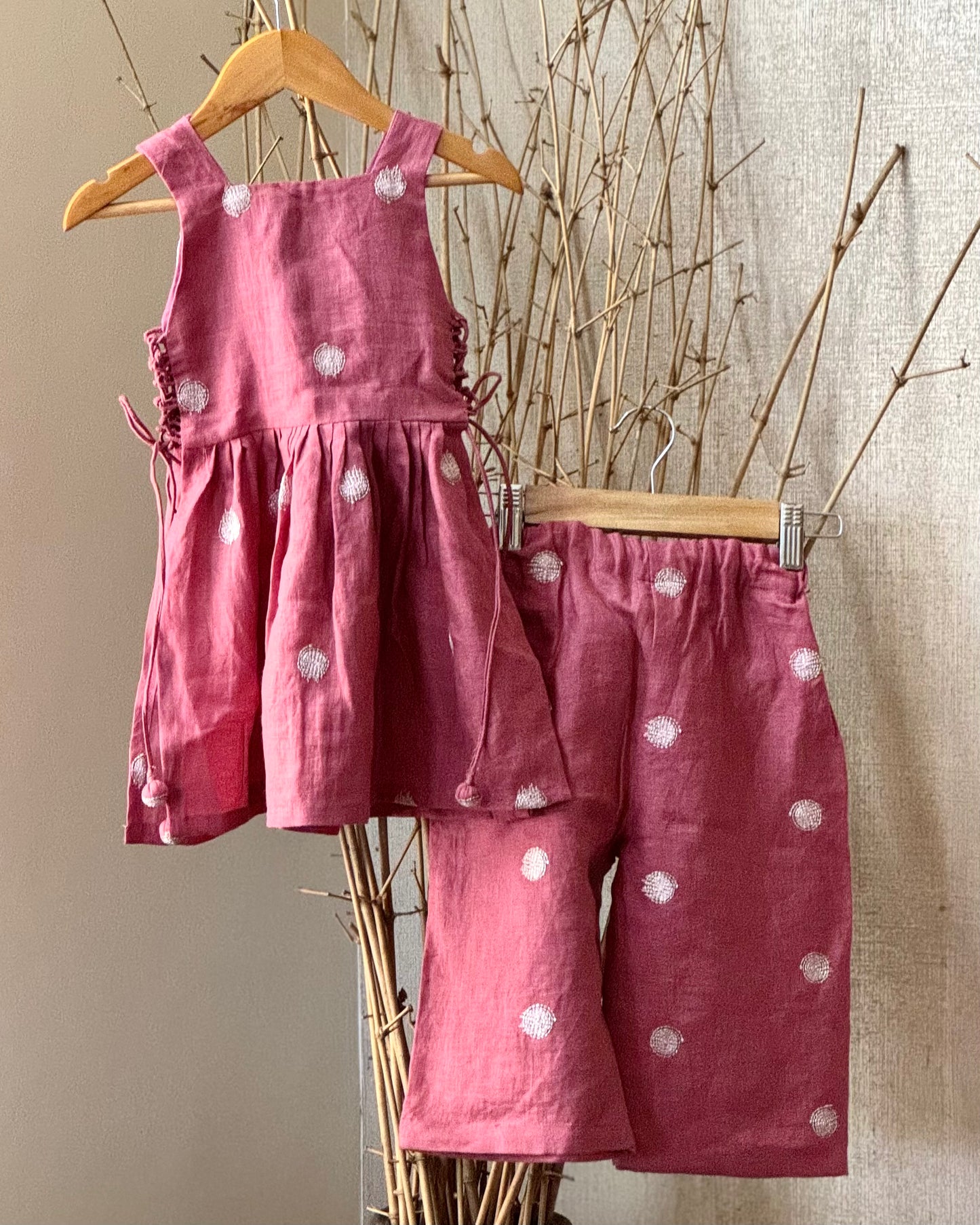Girls Silver Embroidered Linen Co-ord Set