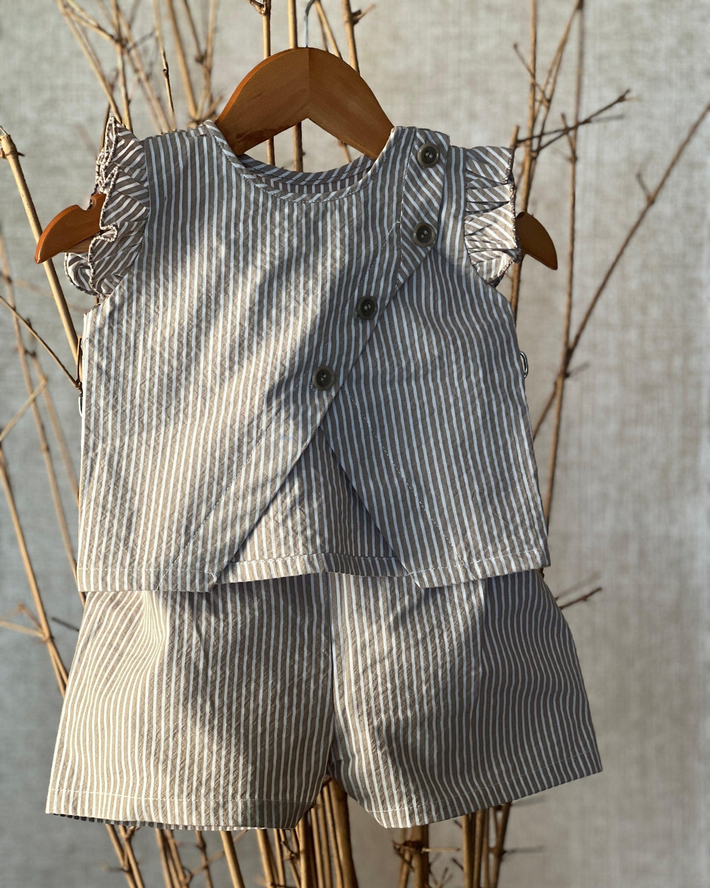 Girls’ Striped Cotton Wrap Top & Shorts Co-ord Set