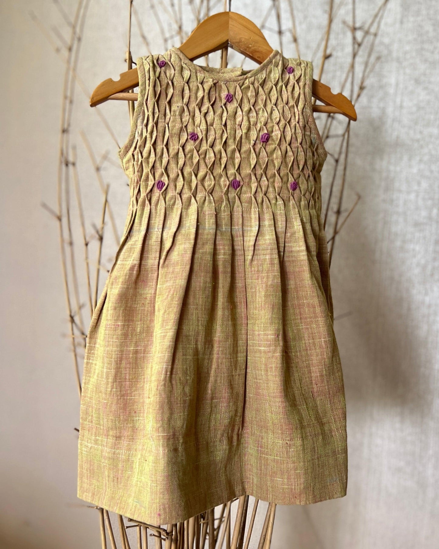 Handwoven Khadi Smocked Dress for Girls