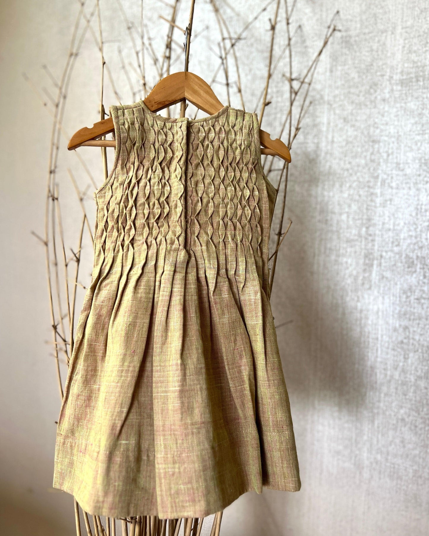 Handwoven Khadi Smocked Dress for Girls