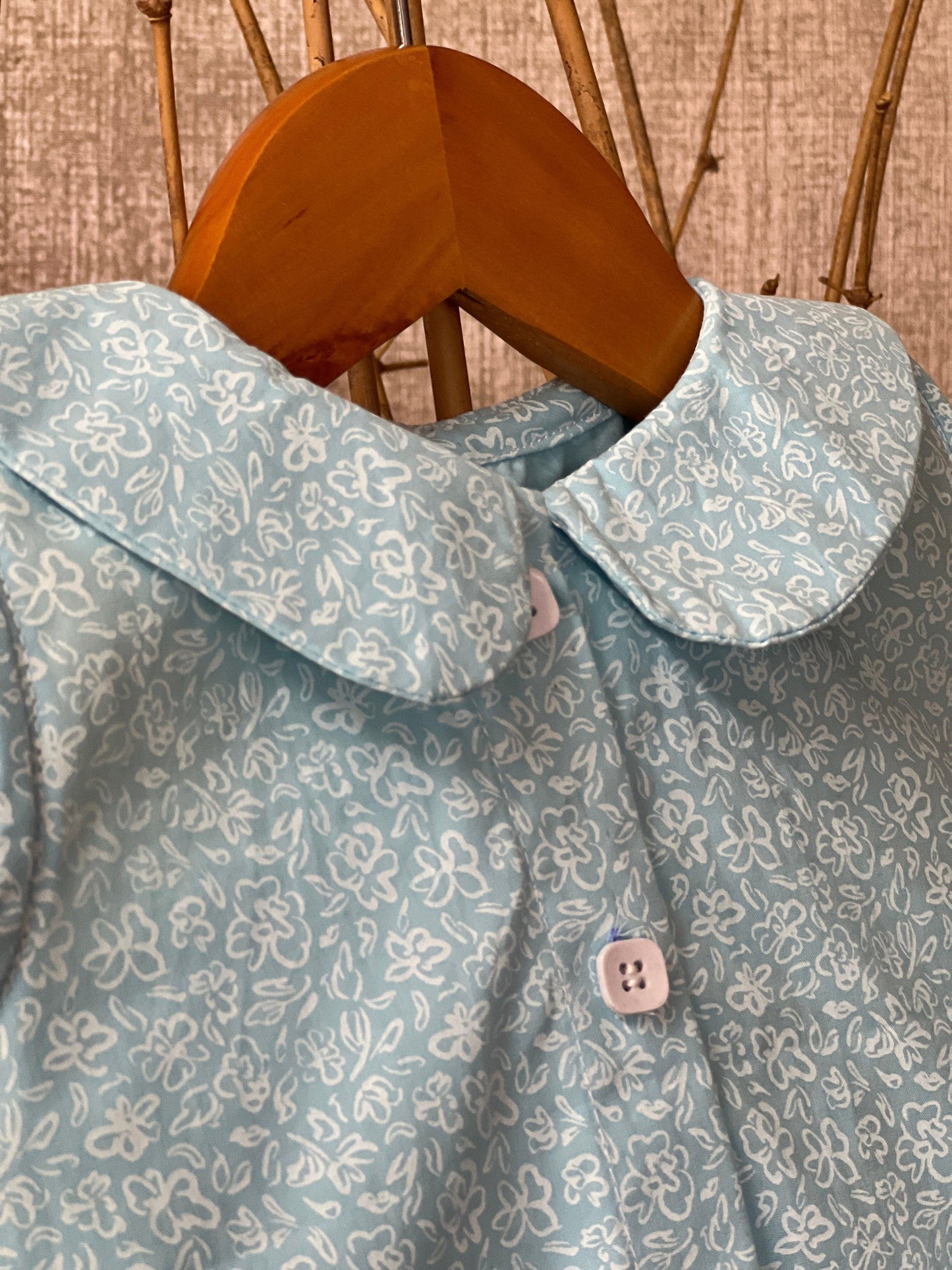 Sky Blue Floral Cotton Dress for Girls
