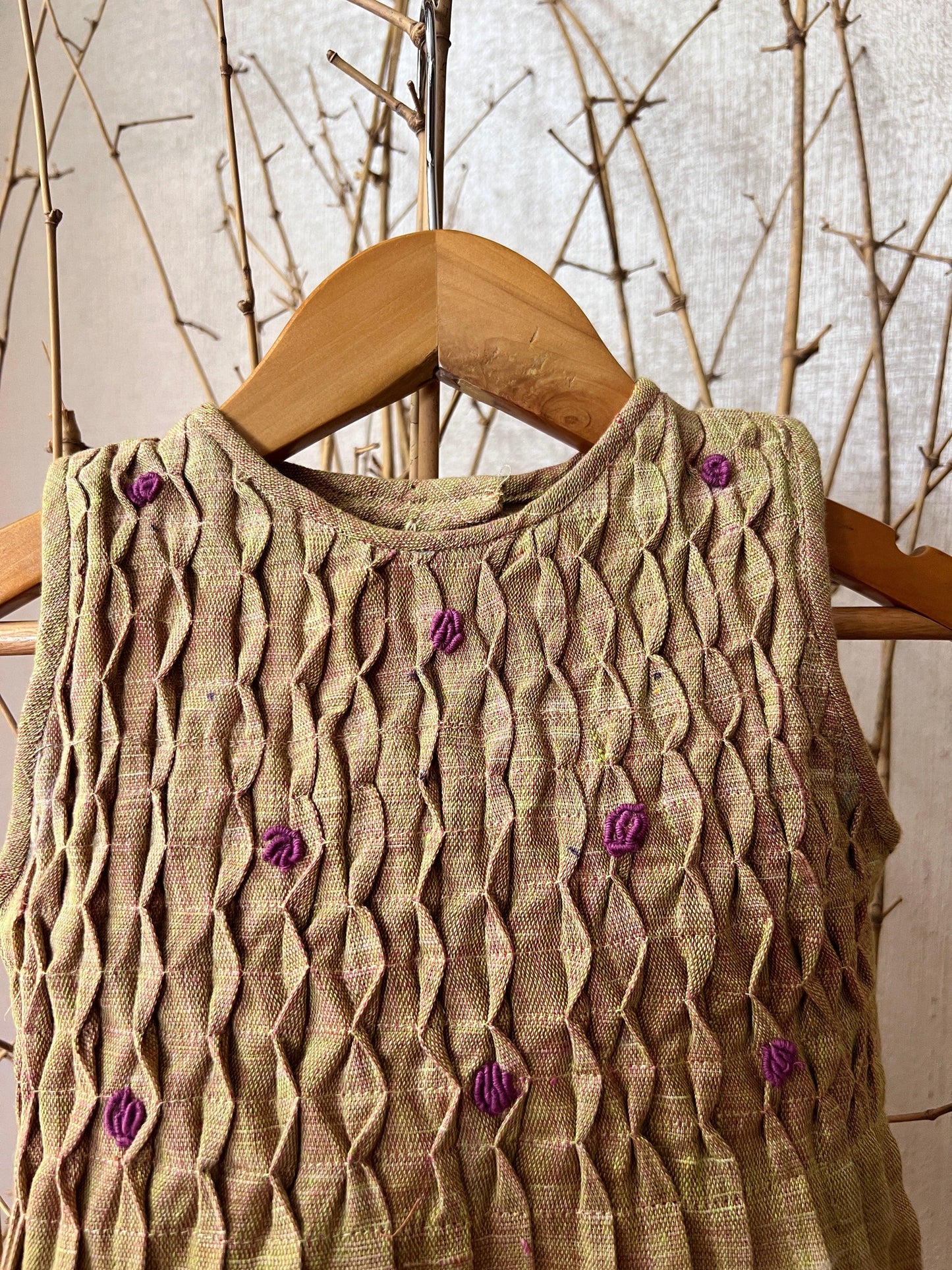 Handwoven Khadi Smocked Dress for Girls