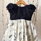 Black & Off-White Embroidered Mul Cotton Frock for Girls