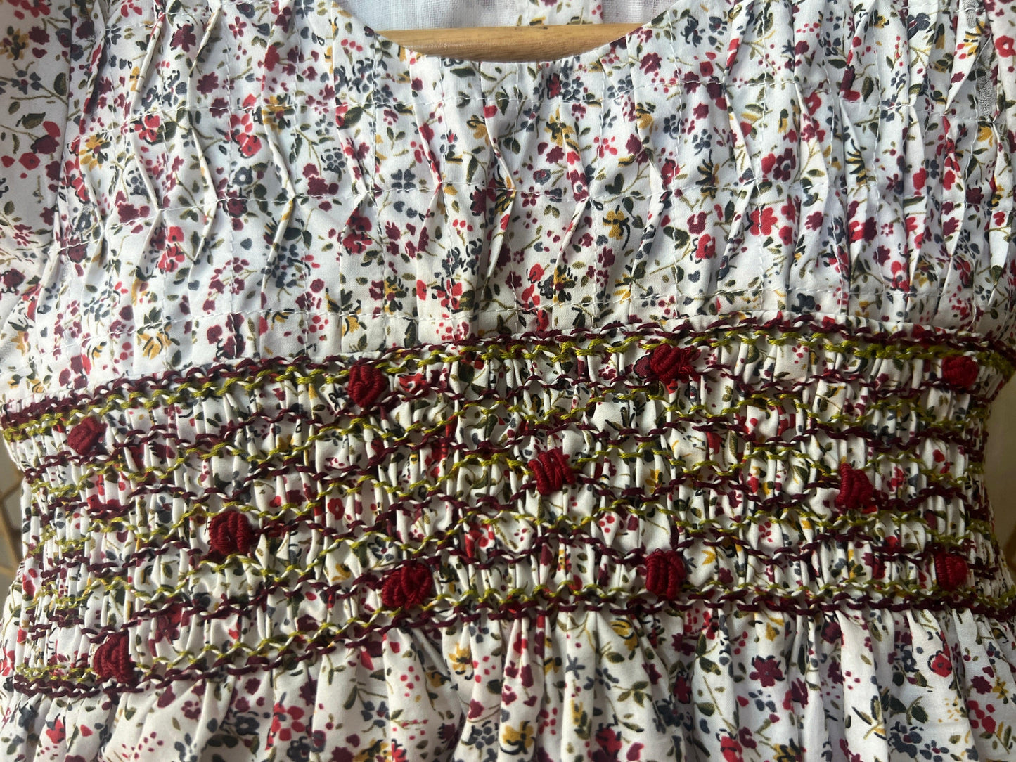 Vintage Floral Smocked Cotton Dress for Girls