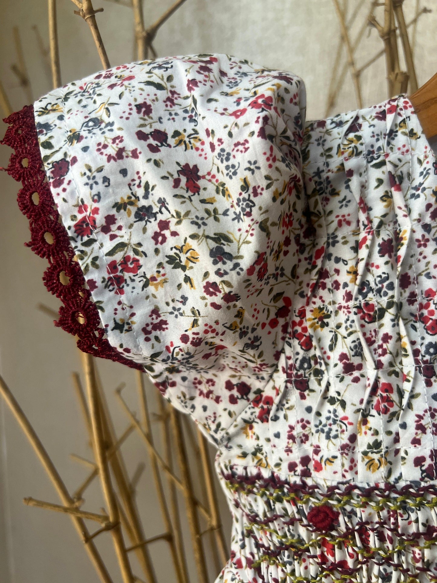Vintage Floral Smocked Cotton Dress for Girls