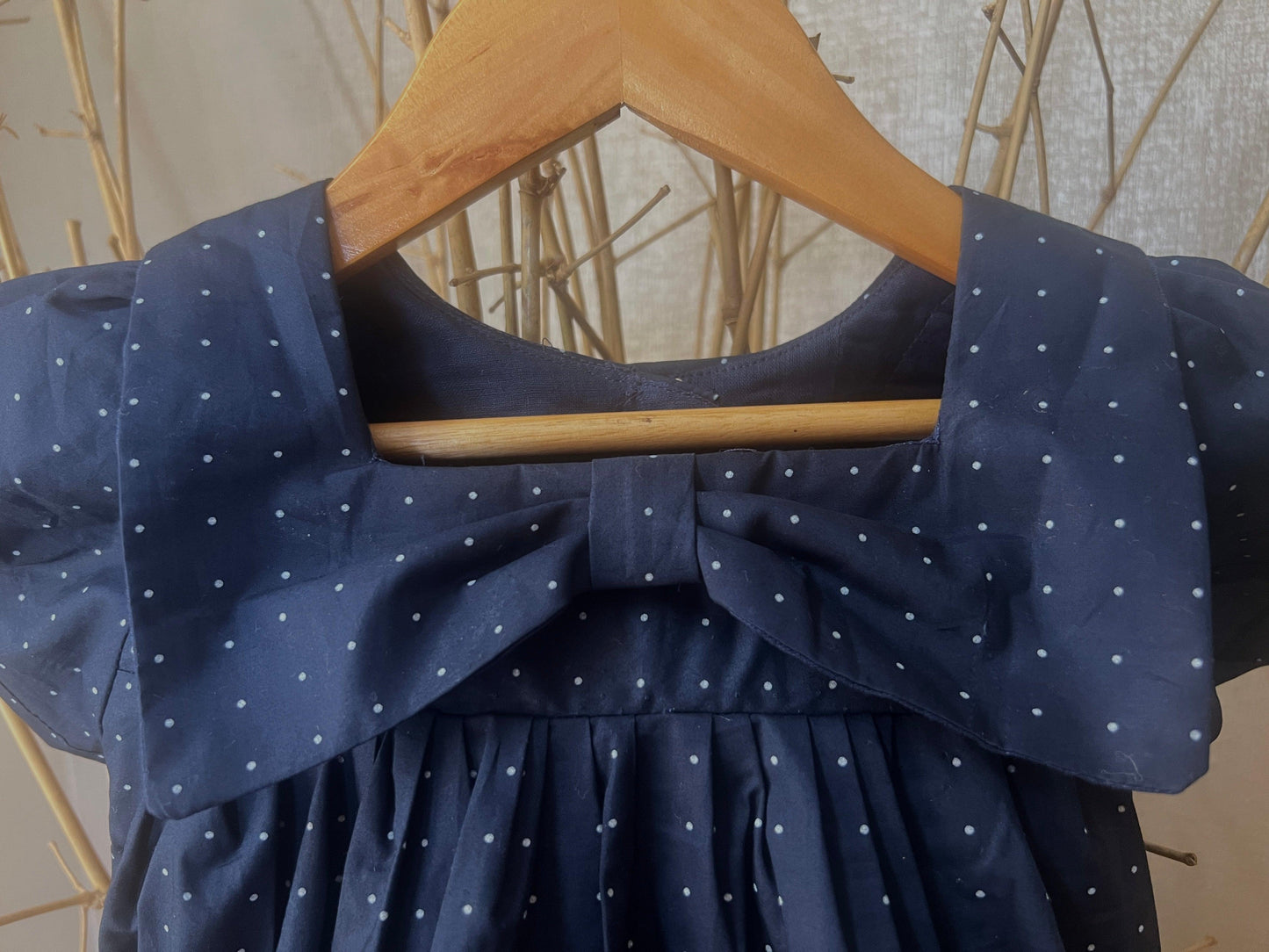 Charming Navy Blue Polka Dot Dress for Girls