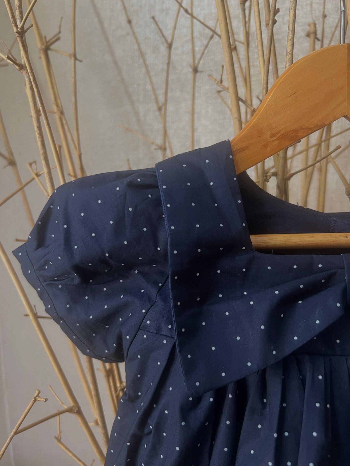 Charming Navy Blue Polka Dot Dress for Girls