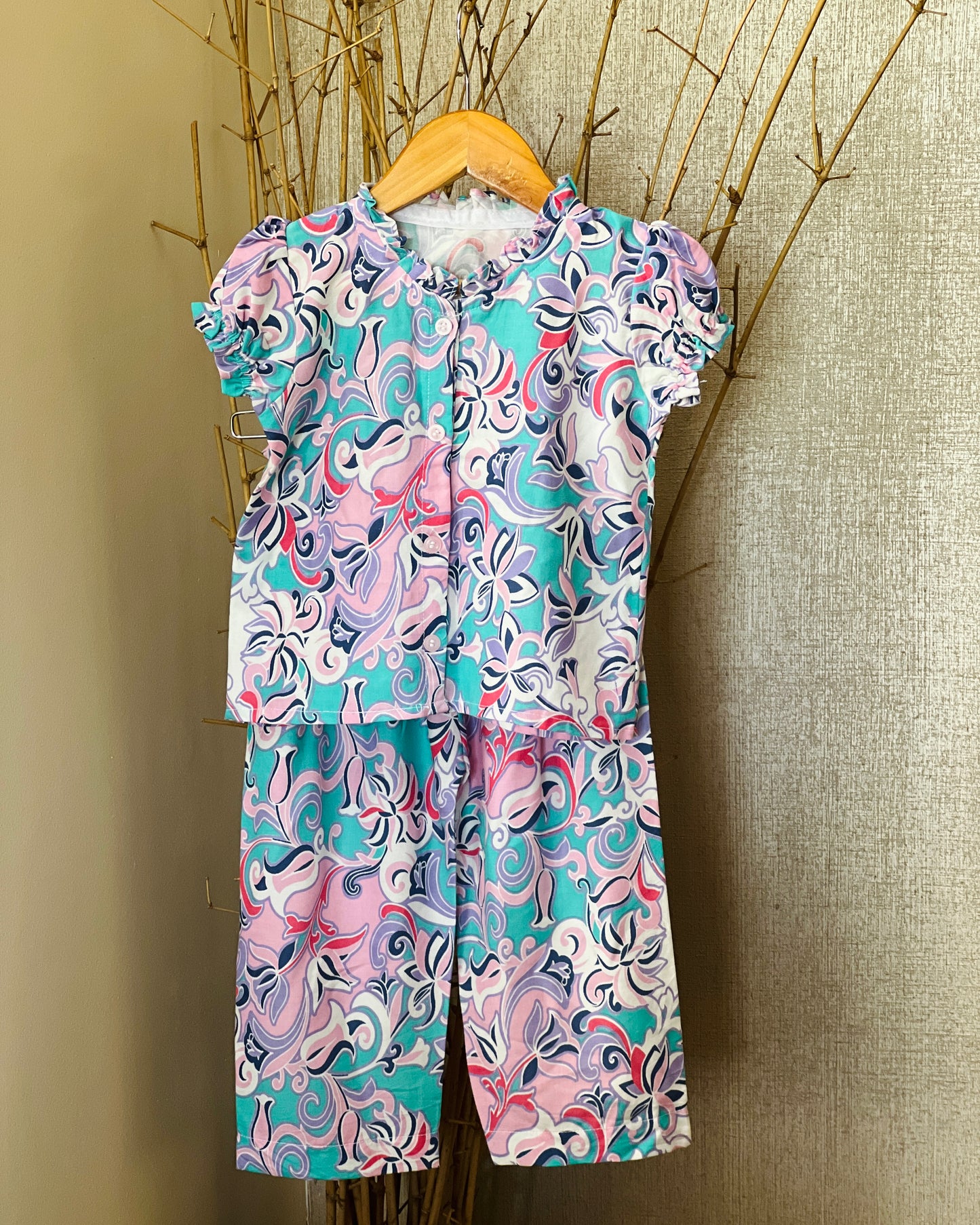 Girls’ Abstract Print Rayon Co-ord Set