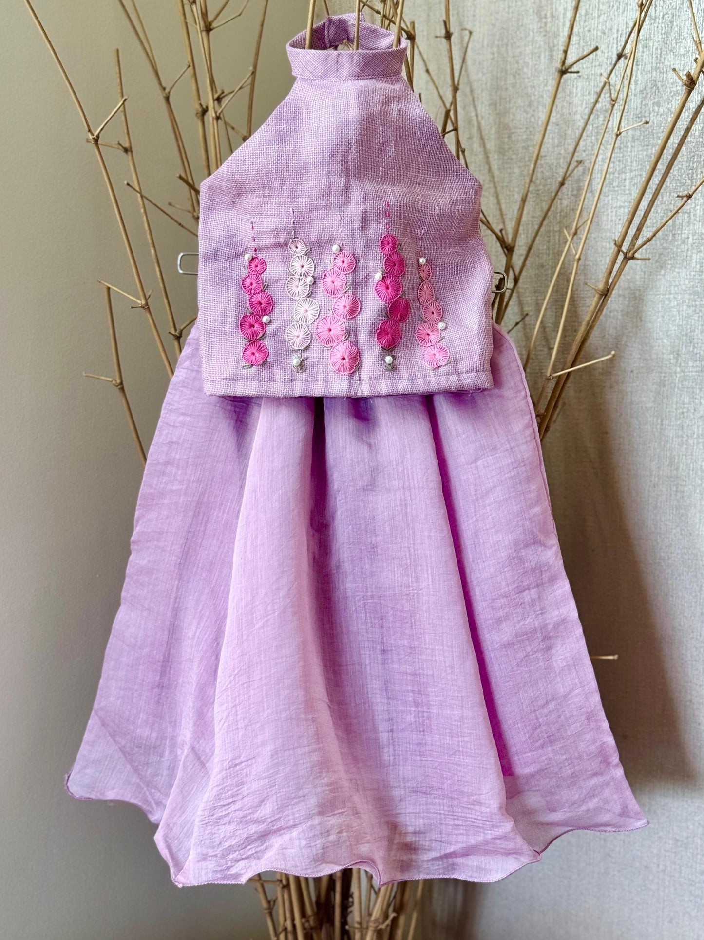 Lavender Embroidered Lehenga Set – Pure Linen & Mul Chanderi