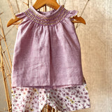 Hand-Smocked Linen Top & Floral Cotton Shorts Set for Girls