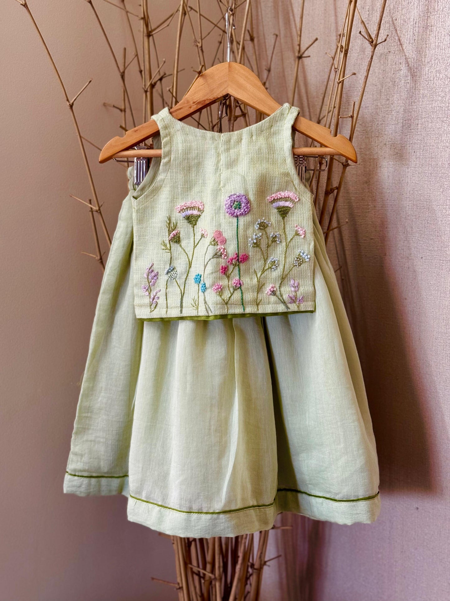 Pastel Meadow Lehenga Set in Pure Linen and Mul Chanderi
