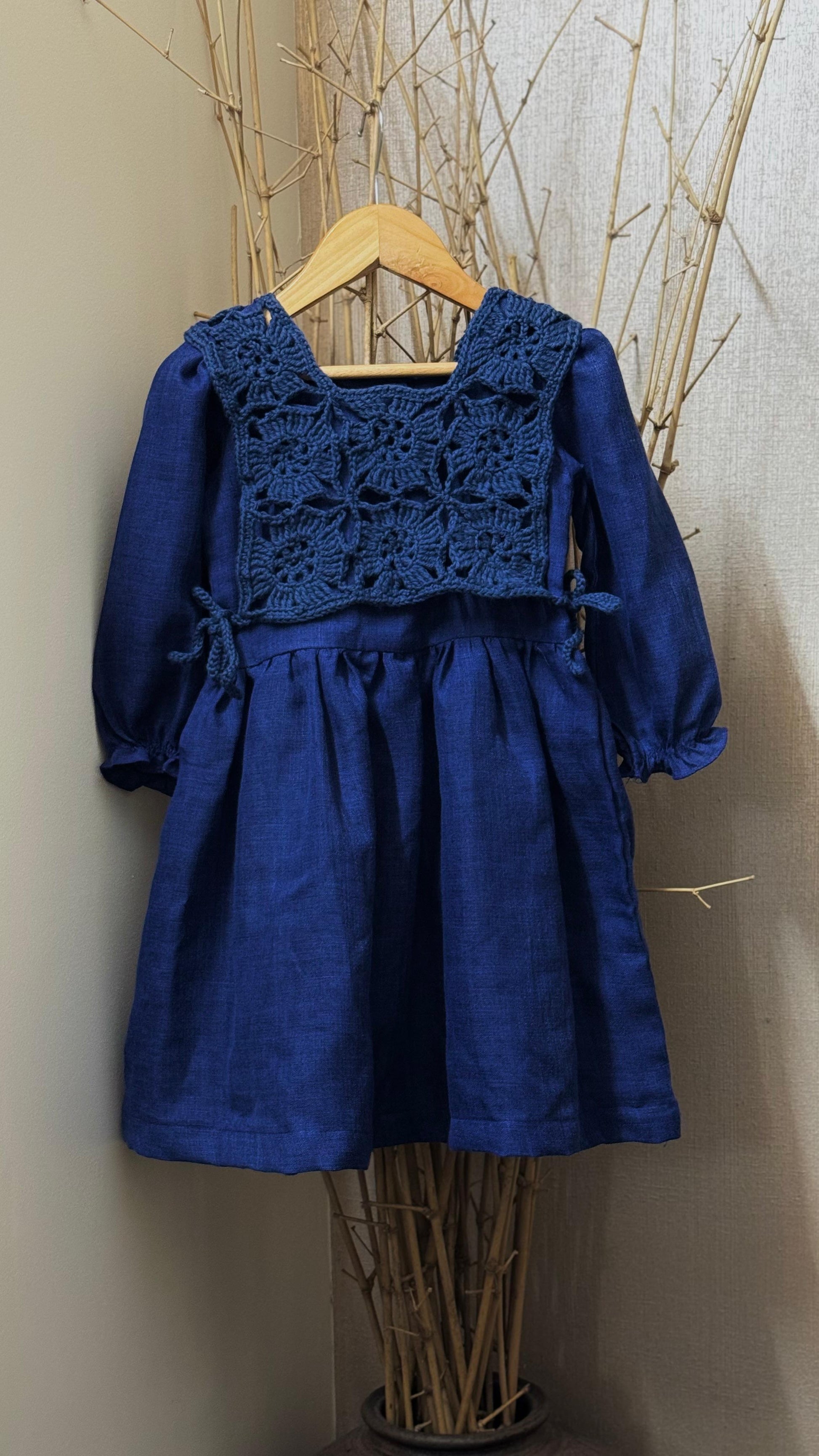Blue dress with crochet jacket