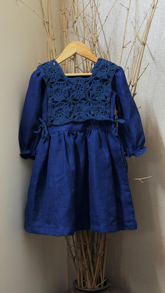 Blue dress with crochet jacket