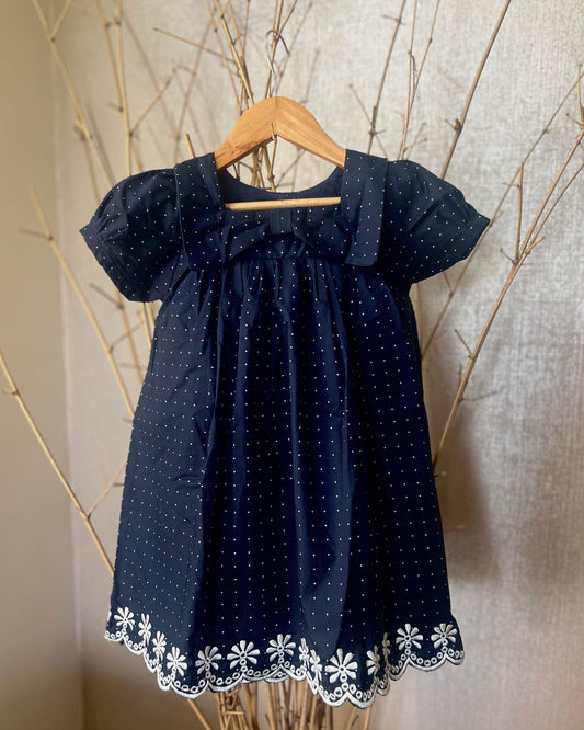  Navy Blue Polka Dot Dress for Girls